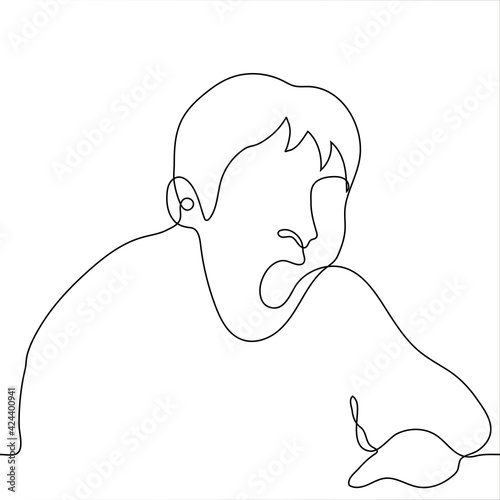 man yawns - one line drawing. male portrait of yawning with mouth not covered by hand