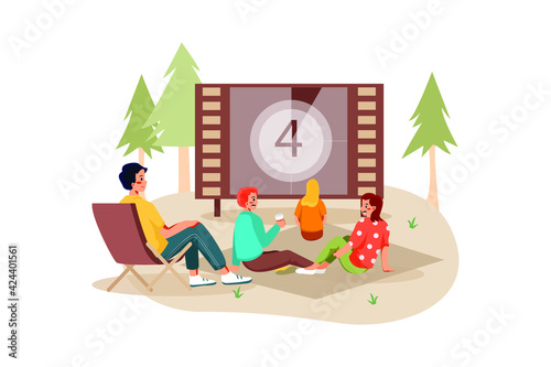 Open air cinema. Outdoor Activities Illustration concept