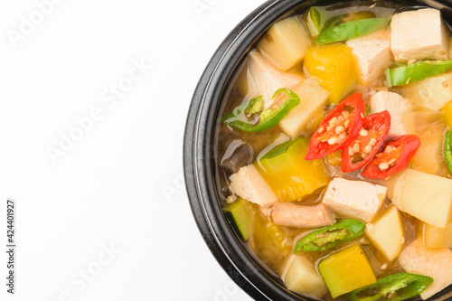 Miso stew on a white background