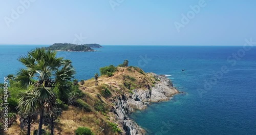 Promthep Cape Beautiful Landscape Aerial View High quality FullHD footage water with a mountain in the background. 