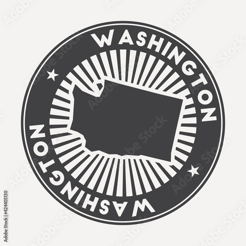 Washington round logo. Vintage travel badge with the circular name and map of US state, vector illustration. Can be used as insignia, logotype, label, sticker or badge of the Washington.
