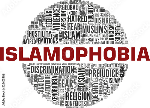 Islamophobia vector illustration word cloud isolated on a white background.