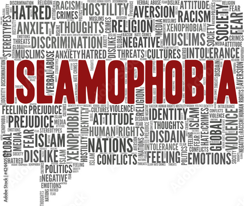 Islamophobia vector illustration word cloud isolated on a white background.