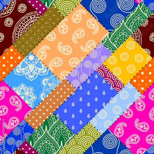 Patchwork textile pattern. Seamless quilting design background.