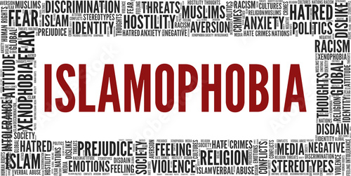 Islamophobia vector illustration word cloud isolated on a white background.