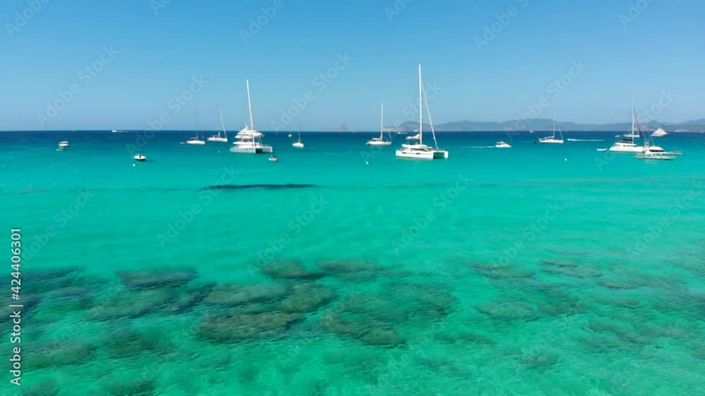 Blue mediterranean sea of Formentera by drone Blue mediterranean sea of Formentera by drone
