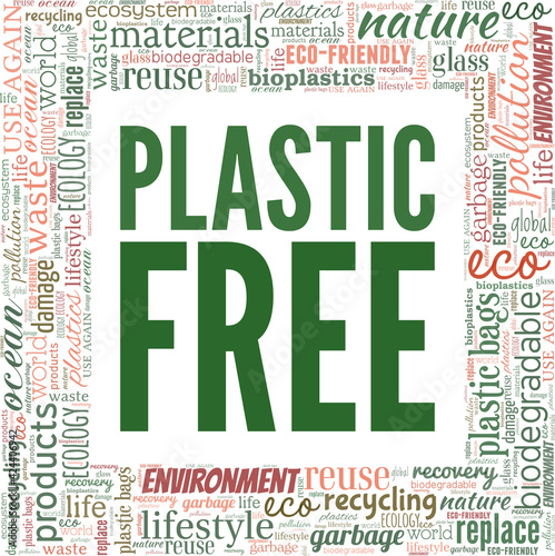 Plastic-free vector illustration word cloud isolated on a white background.