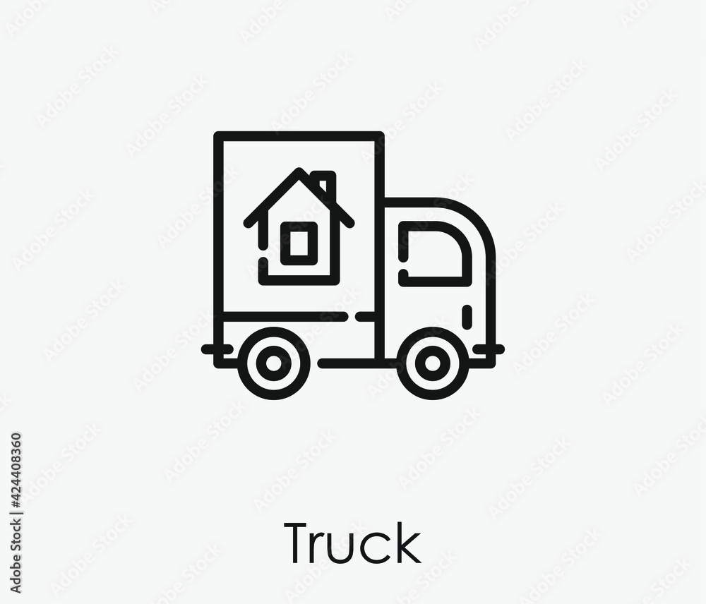 Truck vector icon.  Editable stroke. Linear style sign for use on web design and mobile apps, logo. Symbol illustration. Pixel vector graphics - Vector
