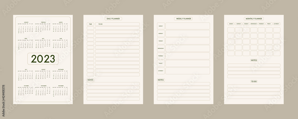 2023 calendar daily weekly monthly personal planner diary template