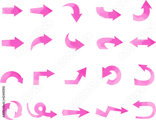 ピンク　水彩　矢印
