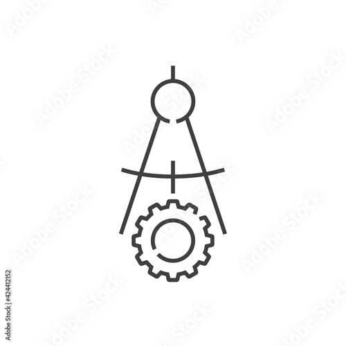 Engranaje con herramienta de dibujo compás separador con lineas en color gris