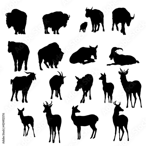 Deer, Yak And Goats Silhouette Set