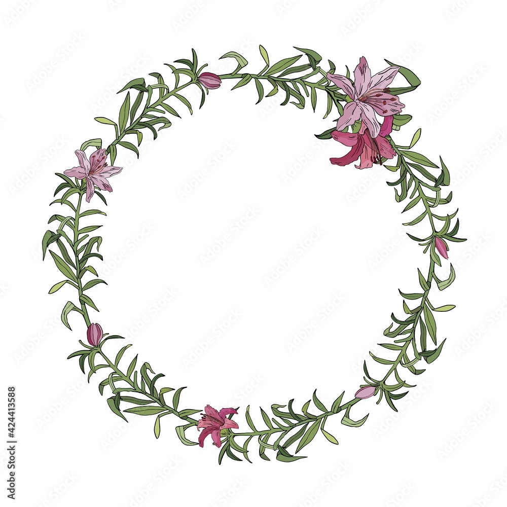 Pink lily flower frame card background design for invitation vector Pink lily flower frame card background design for invitation vector