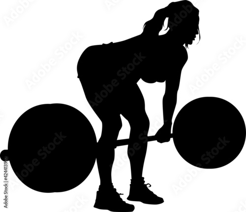 Vector silhouette of a strong woman lifting weight