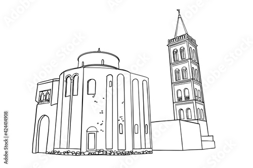 vector sketch of St.Donatus church on the Roma Forum in Zadar. Croatia.