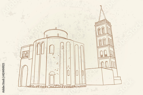 vector sketch of St.Donatus church on the Roma Forum in Zadar. Croatia.