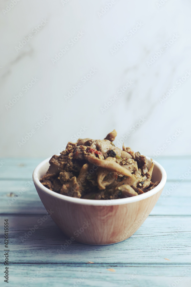 Delicious fried mushrooms in bowl
Delicious fried mushrooms in bowl