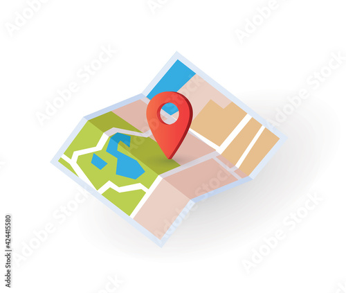 Map icon isometric with destination location pin pointer illustration flat