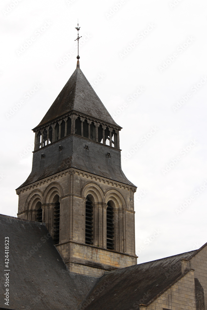 bell tower of the abbey church at the fontevraud abbey in france 