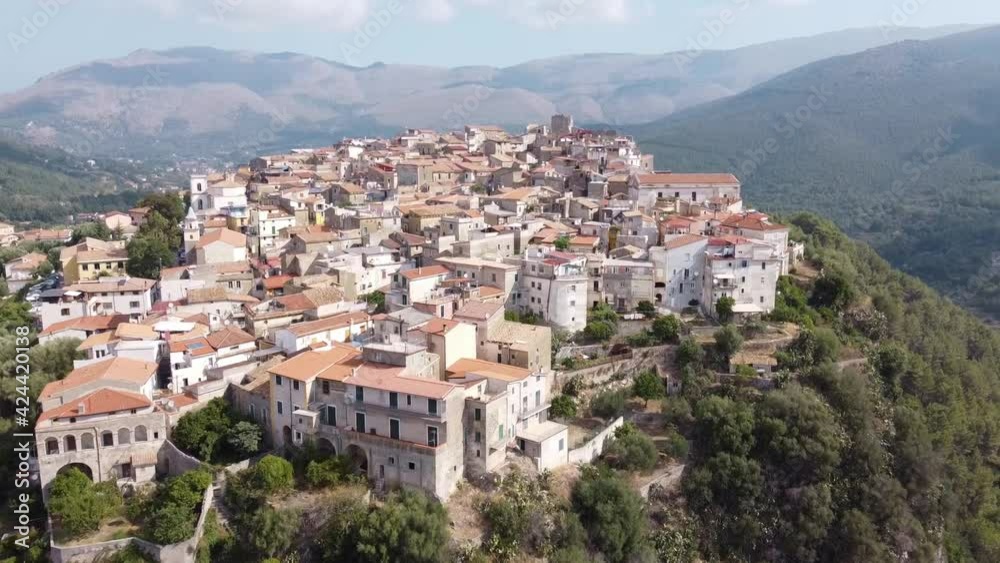 Aerial view of Camerota, italian village on top of a cliff on the Apennine mountains Aerial view of Camerota, italian village on top of a cliff on the Apennine mountains