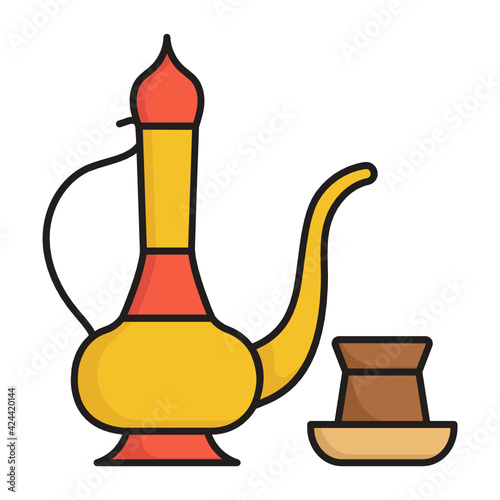 Iftar Drink Concept, Coffea arabica beans Vector Color Icon Design, Arabic culture and traditions Symbol, Islamic and Muslim fasting Sign, Dallah Concept Stock, Ramadan and Eid al Fitr   illustration
