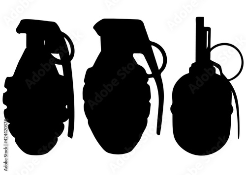 Military grenades in a set. Vector image.
