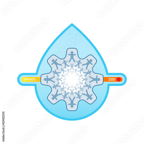 Expected overpopulation by 2050 will become problematic for limited water resource management. Vector illustration outline flat design style.