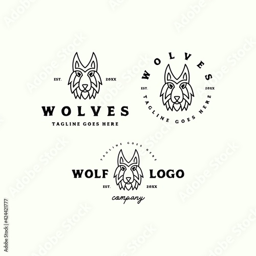 wolf face head animal logo icon vector template