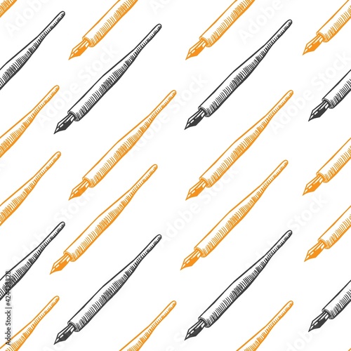 Write with Fountain Pen Vector Graphic Illustration Seamless Pattern