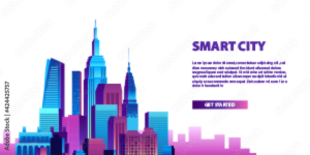 Obraz premium Smart city concept with pop colorful building skyscraper city scene for future innovation