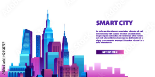 Smart city concept with pop colorful building skyscraper city scene for future innovation