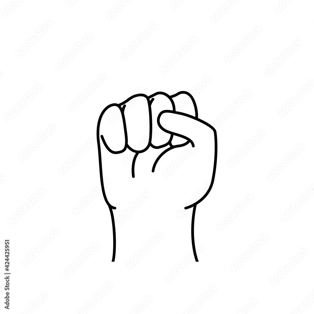 Human fist isolated on white. Line vector human fist. 