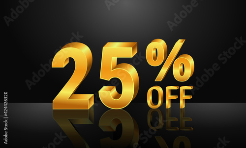 25% off 3d gold on dark black background, Special Offer 25% off, Sales Up to 25 Percent, big deals, perfect for flyers, banners, advertisements, stickers, offer icons, etc.