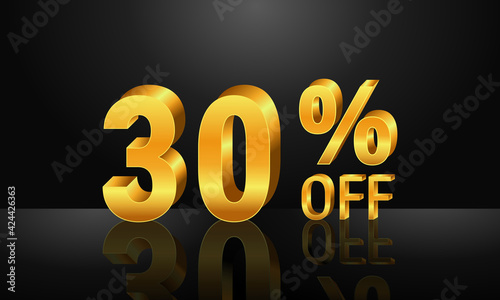 30% off 3d gold on dark black background, Special Offer 30% off, Sales Up to 30 Percent, big deals, perfect for flyers, banners, advertisements, stickers, offer icons, etc.