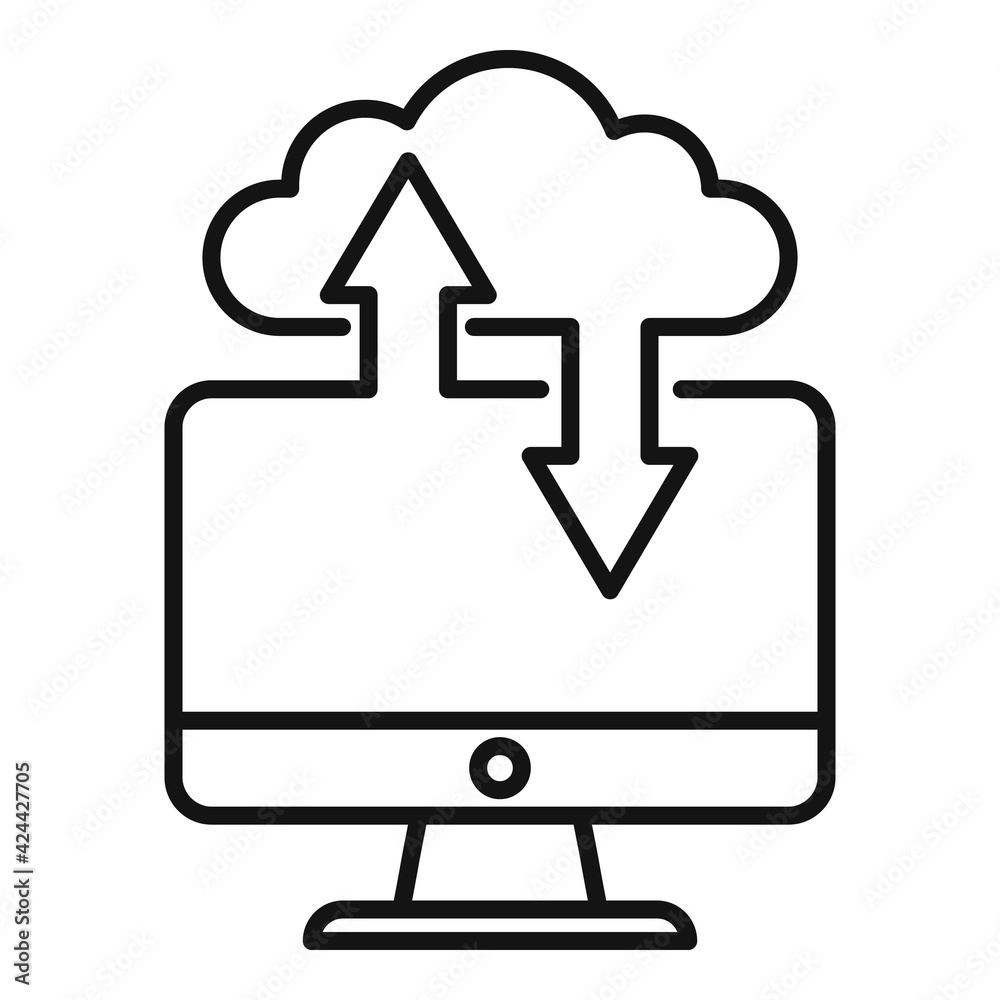 Remote pc data cloud icon, outline style Remote pc data cloud icon, outline style