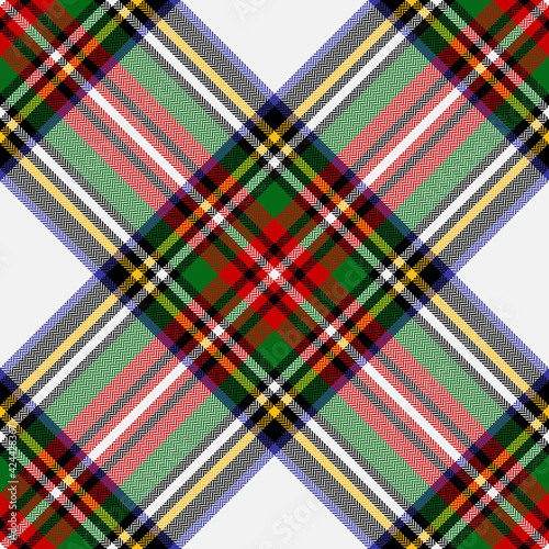 Scottish tartan check pattern Stewart Dress #1. Multicolored large herringbone Christmas plaid in black, red, green, yellow, off white for blanket, duvet cover, other autumn winter textile print.