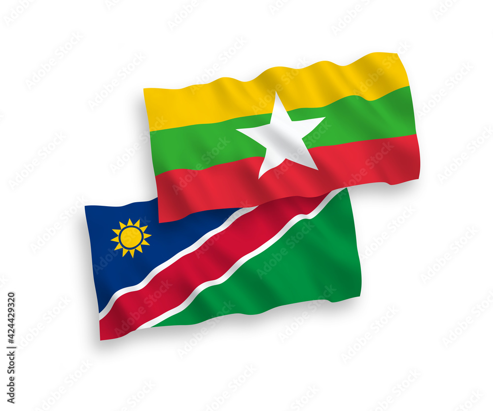 Flags of Republic of Namibia and Myanmar on a white background Flags of Republic of Namibia and Myanmar on a white background