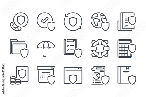 Insurance and assurance line icon set. Insurance case and security service linear icons. Emergency protection and safety outline vector sign collection.