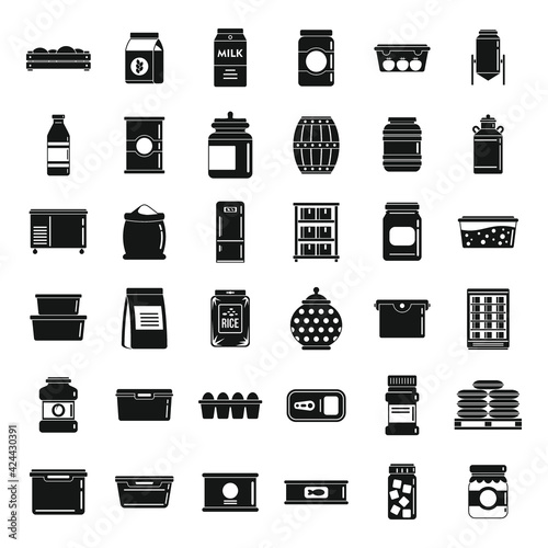 Food storage fridge icons set, simple style