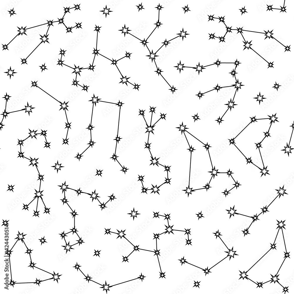 Seamless pattern with constellation symbols in line style