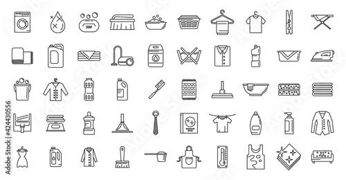 Dry cleaning service icons set, outline style