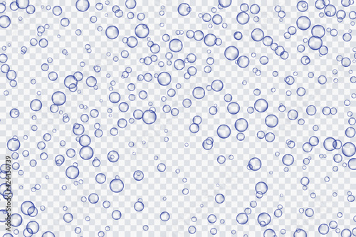 Blue air bubbles, oxygen, champagne crystal clear, isolated on a transparent background of modern design. Vector illustration of EPS 10.