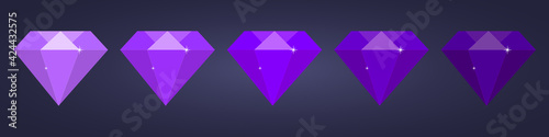 set of violet flat diamond on dark background