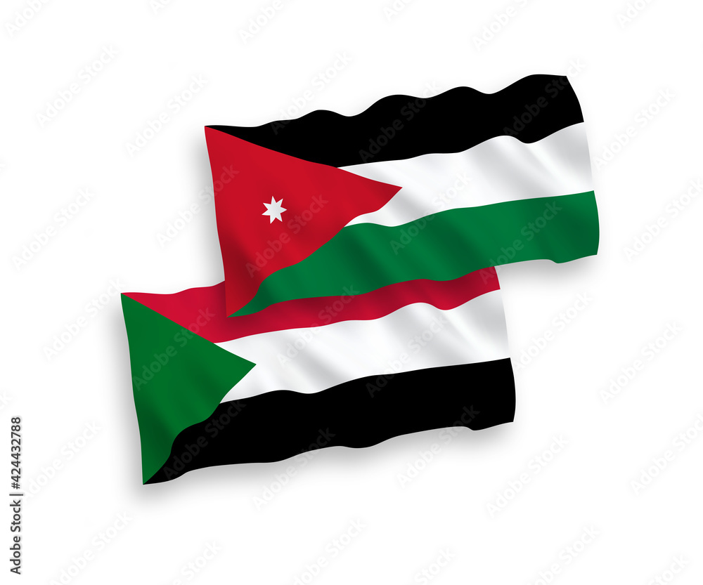 Naklejka premium Flags of Hashemite Kingdom of Jordan and Sudan on a white background