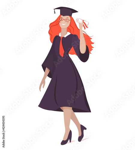 Vector illustration of a graduate girl in a dress