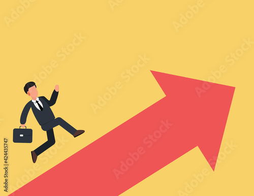 Business people run on a growing up arrow. Successful implementation in business.