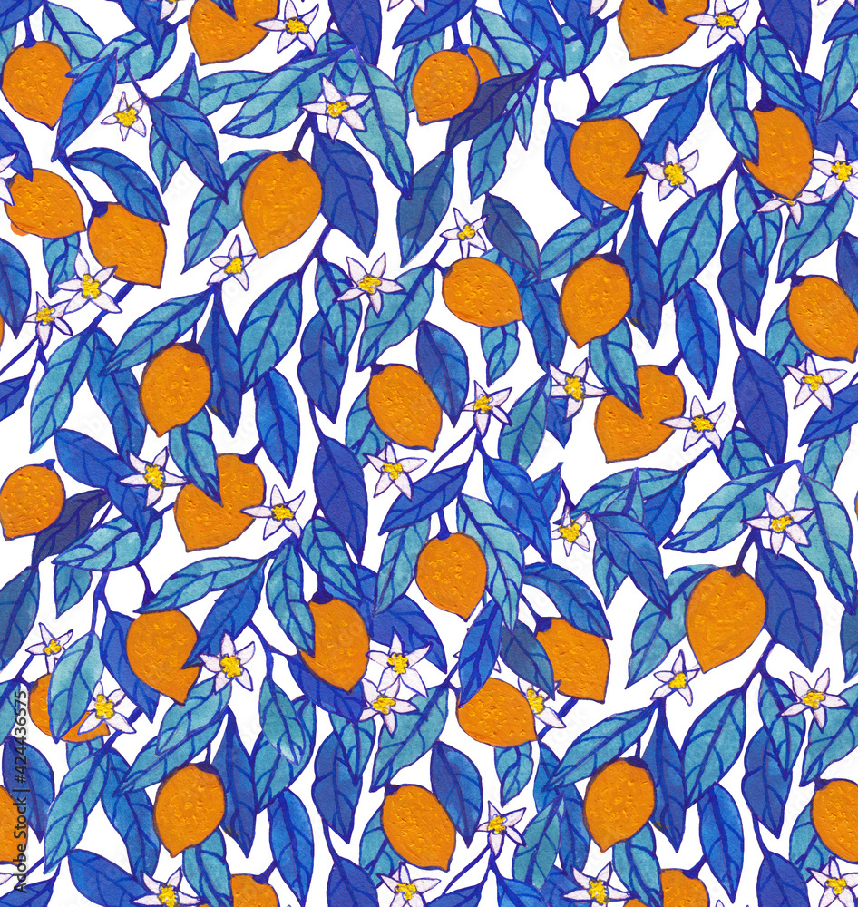 Seamless pattern. Blooming .lemon. Flowers neroli. watercolor .lemon Seamless pattern. Blooming .lemon. Flowers neroli. watercolor .lemon