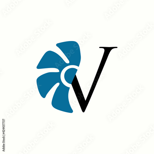 logo letter v with icon fan, vector design	