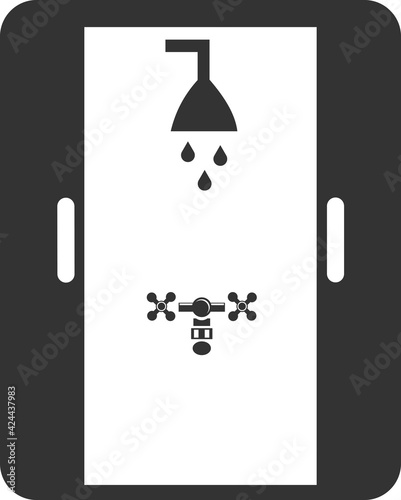 Shower stall icon. Black silhouette. Vector illustration.