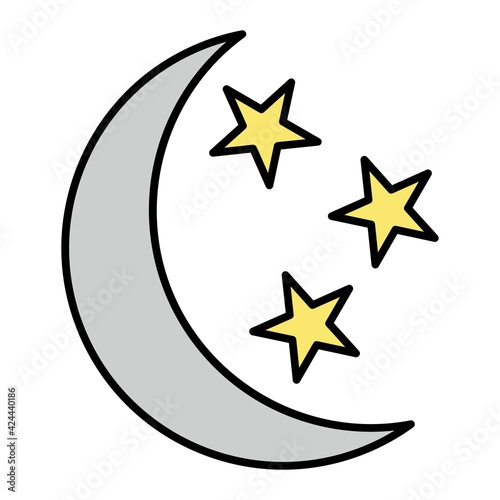 Vector Moon And Stars Outline Icon Design